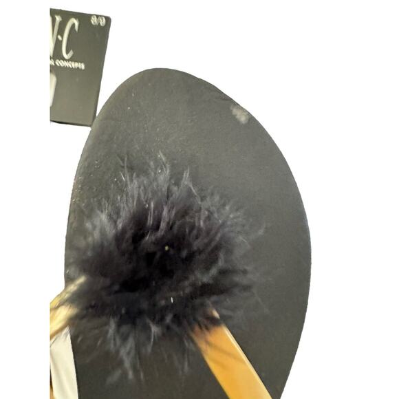 Flip Flops Womens 8/9 *READ* Fur Accent Gold Straps NWT INC Macys Sandals #4093 - Picture 6 of 9